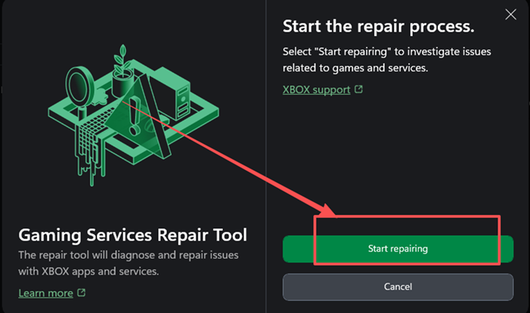 Gaming Services Repair Tool in der Xbox-App ausführen