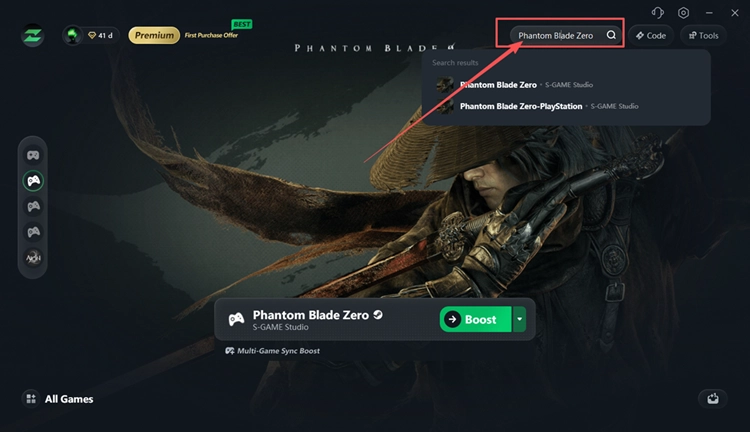 Sélectionner Phantom Blade Zero dans LagZapper