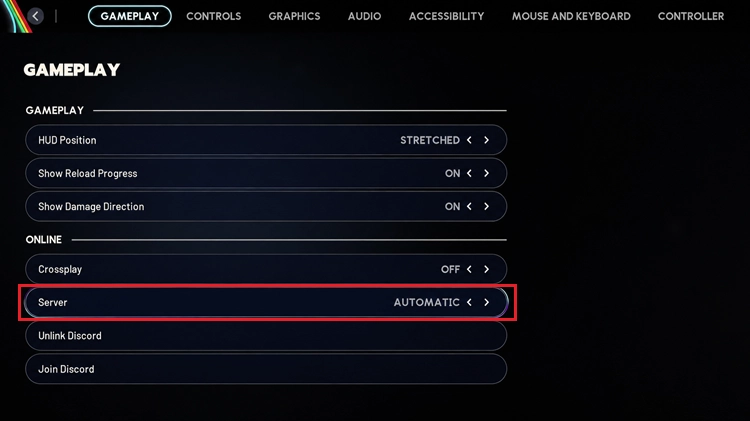Configurez la région du serveur ARC Raiders sur Automatique.