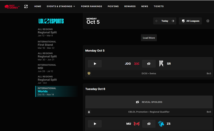 Resmi LoL Esports web sitesi