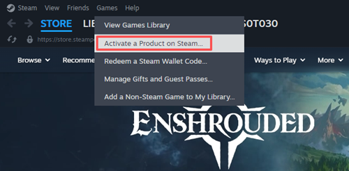 Activer un produit sur Steam depuis le menu Jeux