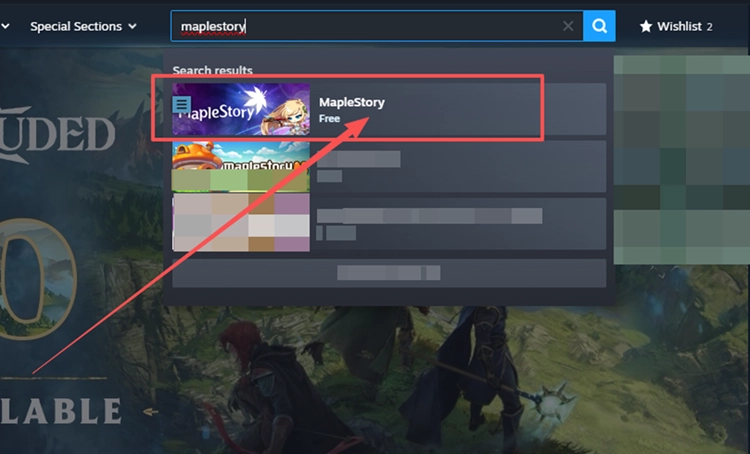 Über Steam nach MapleStory suchen
