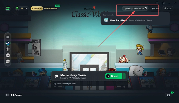 MapleStory Classic World in LagZapper finden