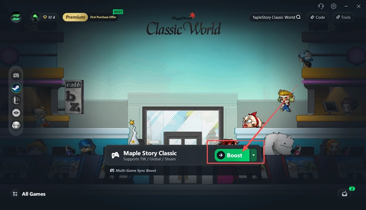 Einen Knoten auswählen und die Verbindung zu MapleStory Classic World optimieren