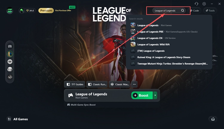 Trouver League of Legends dans LagZapper