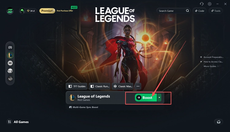Sélectionner un nœud et optimiser League of Legends avec LagZapper