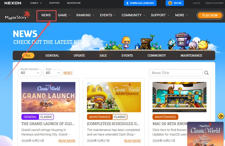 Offizielle MapleStory-Nachrichten prüfen