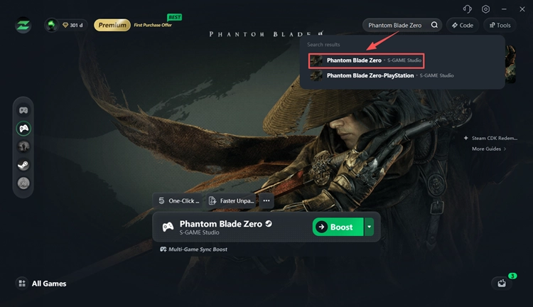 Search for Phantom Blade Zero in LagZapper