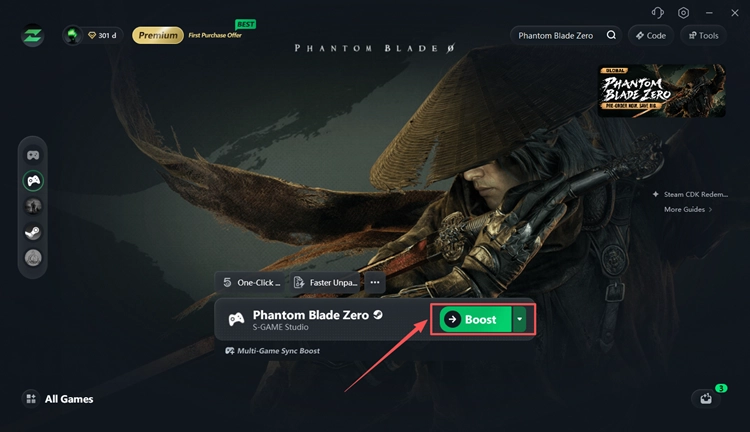 Select a node and boost Phantom Blade Zero with LagZapper